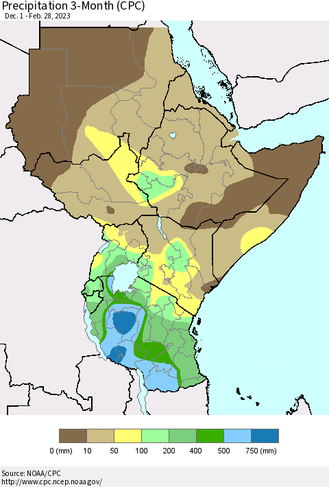 Eastern Africa Precipitation 3-Month (CPC) Thematic Map For 12/1/2022 - 2/28/2023