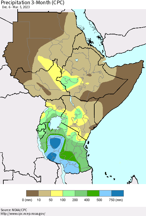 Eastern Africa Precipitation 3-Month (CPC) Thematic Map For 12/6/2022 - 3/5/2023