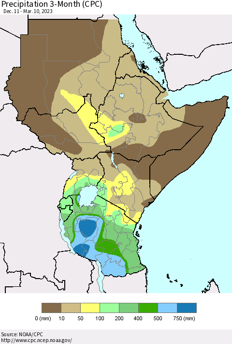 Eastern Africa Precipitation 3-Month (CPC) Thematic Map For 12/11/2022 - 3/10/2023
