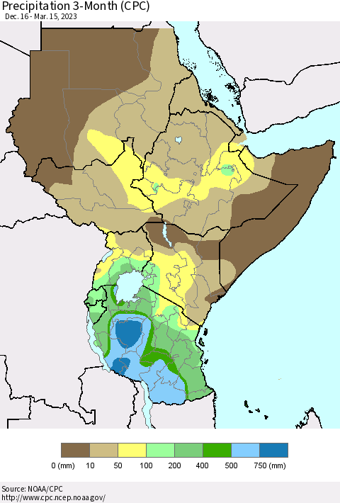 Eastern Africa Precipitation 3-Month (CPC) Thematic Map For 12/16/2022 - 3/15/2023