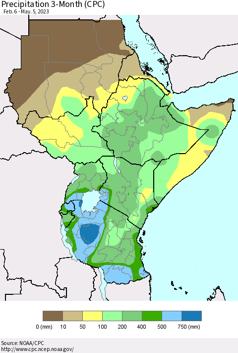 Eastern Africa Precipitation 3-Month (CPC) Thematic Map For 2/6/2023 - 5/5/2023