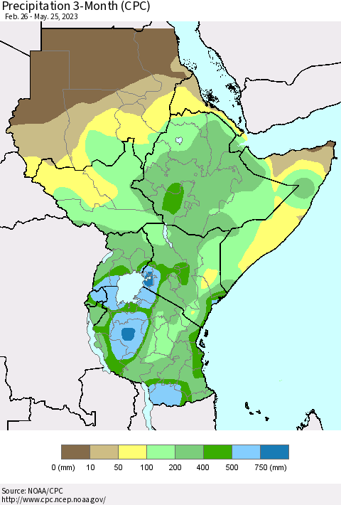 Eastern Africa Precipitation 3-Month (CPC) Thematic Map For 2/26/2023 - 5/25/2023