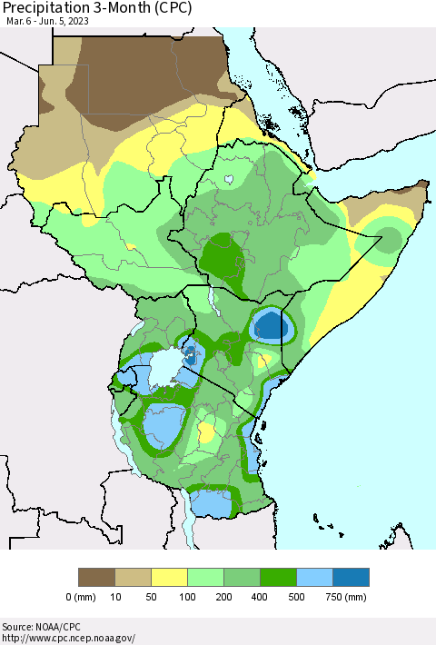Eastern Africa Precipitation 3-Month (CPC) Thematic Map For 3/6/2023 - 6/5/2023
