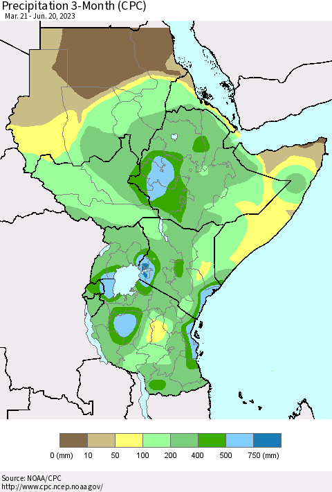 Eastern Africa Precipitation 3-Month (CPC) Thematic Map For 3/21/2023 - 6/20/2023