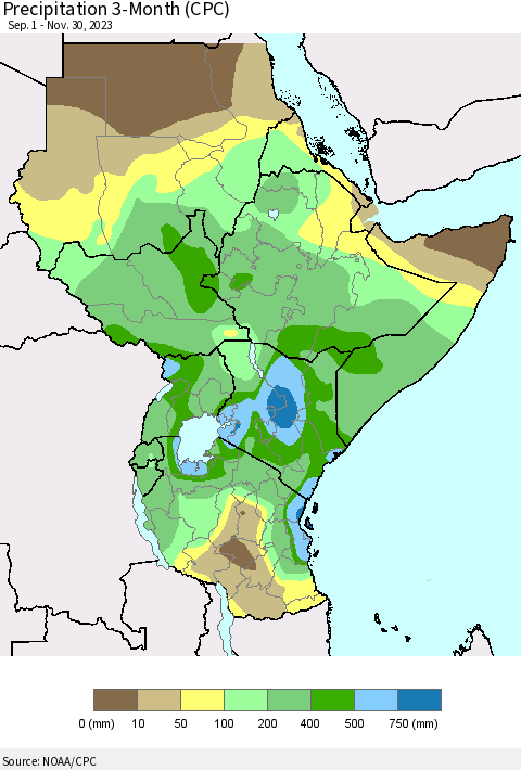 Eastern Africa Precipitation 3-Month (CPC) Thematic Map For 9/1/2023 - 11/30/2023