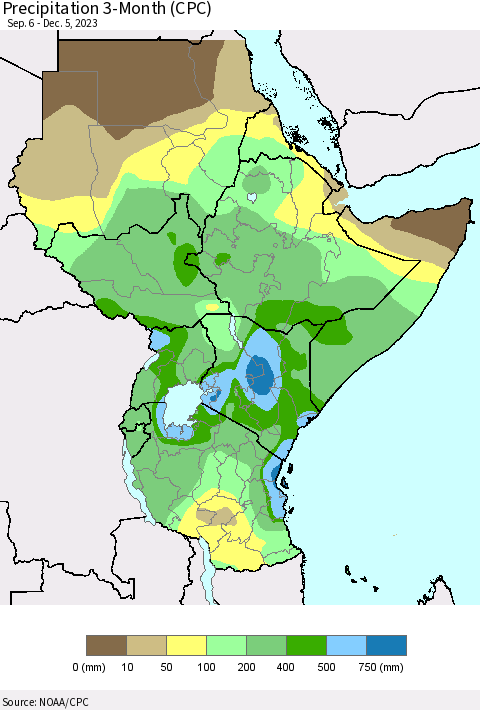 Eastern Africa Precipitation 3-Month (CPC) Thematic Map For 9/6/2023 - 12/5/2023