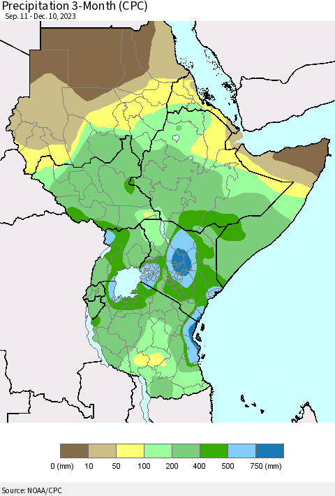 Eastern Africa Precipitation 3-Month (CPC) Thematic Map For 9/11/2023 - 12/10/2023