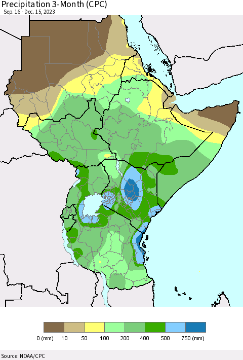Eastern Africa Precipitation 3-Month (CPC) Thematic Map For 9/16/2023 - 12/15/2023
