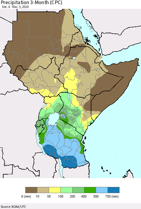 Eastern Africa Precipitation 3-Month (CPC) Thematic Map For 12/6/2023 - 3/5/2024