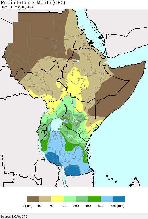 Eastern Africa Precipitation 3-Month (CPC) Thematic Map For 12/11/2023 - 3/10/2024