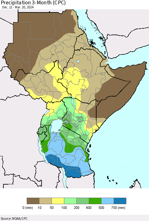 Eastern Africa Precipitation 3-Month (CPC) Thematic Map For 12/21/2023 - 3/20/2024