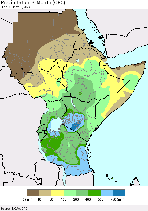 Eastern Africa Precipitation 3-Month (CPC) Thematic Map For 2/6/2024 - 5/5/2024