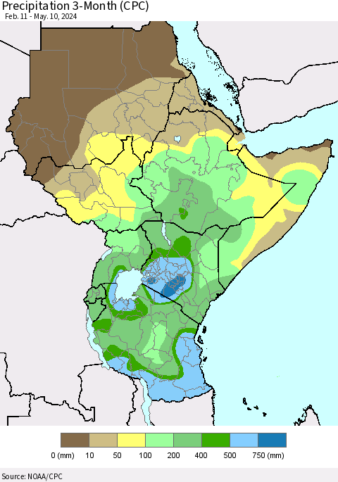Eastern Africa Precipitation 3-Month (CPC) Thematic Map For 2/11/2024 - 5/10/2024