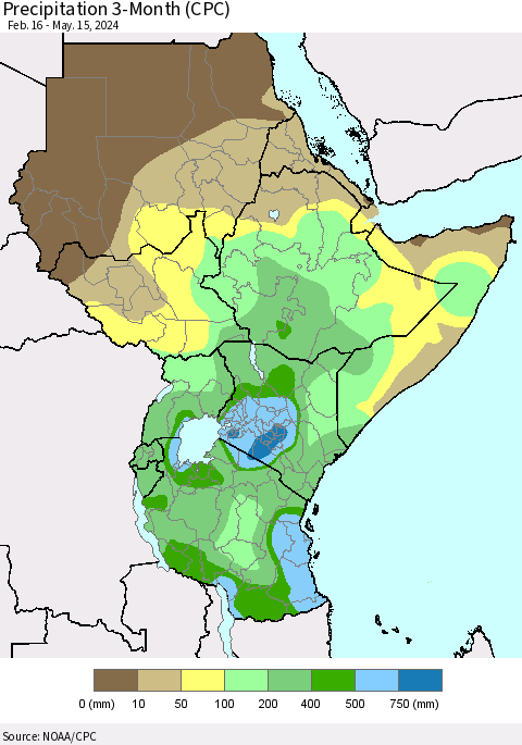 Eastern Africa Precipitation 3-Month (CPC) Thematic Map For 2/16/2024 - 5/15/2024