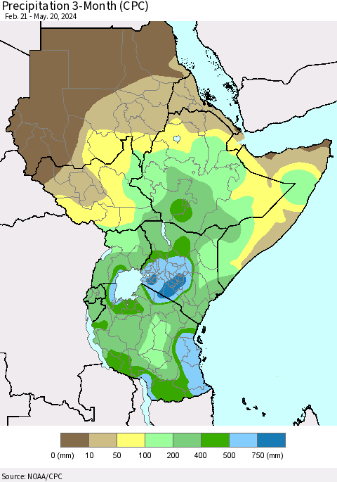 Eastern Africa Precipitation 3-Month (CPC) Thematic Map For 2/21/2024 - 5/20/2024