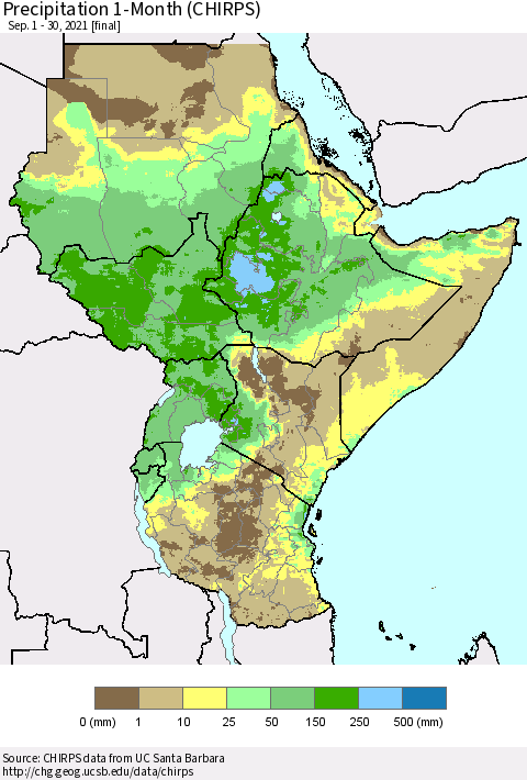 Eastern Africa Precipitation 1-Month (CHIRPS) Thematic Map For 9/1/2021 - 9/30/2021