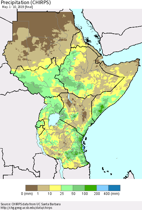 Eastern Africa Precipitation (CHIRPS) Thematic Map For 5/1/2019 - 5/10/2019
