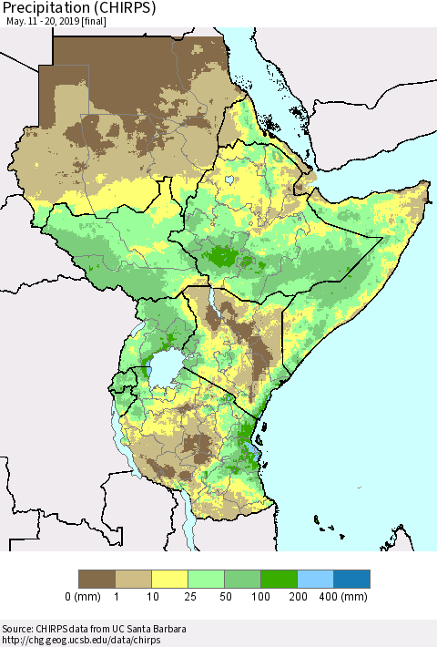 Eastern Africa Precipitation (CHIRPS) Thematic Map For 5/11/2019 - 5/20/2019