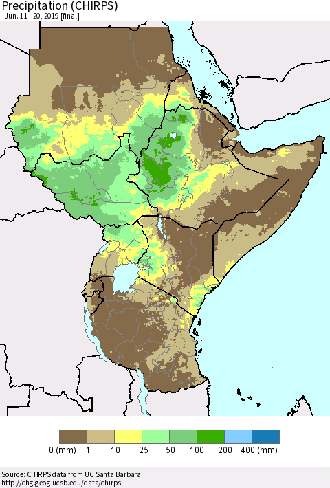 Eastern Africa Precipitation (CHIRPS) Thematic Map For 6/11/2019 - 6/20/2019