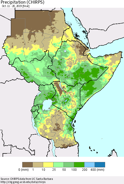 Eastern Africa Precipitation (CHIRPS) Thematic Map For 10/11/2019 - 10/20/2019