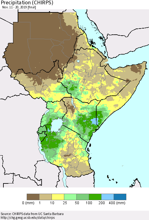 Eastern Africa Precipitation (CHIRPS) Thematic Map For 11/11/2019 - 11/20/2019