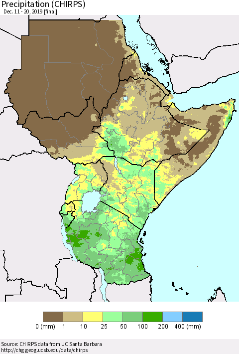 Eastern Africa Precipitation (CHIRPS) Thematic Map For 12/11/2019 - 12/20/2019