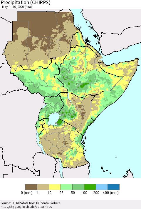 Eastern Africa Precipitation (CHIRPS) Thematic Map For 5/1/2020 - 5/10/2020