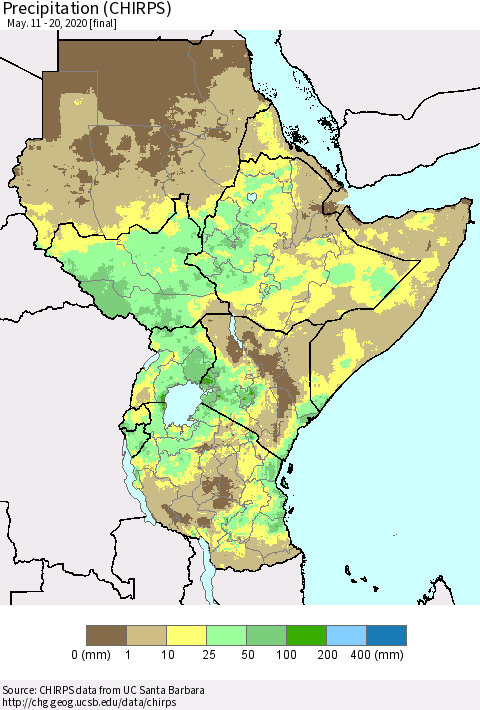 Eastern Africa Precipitation (CHIRPS) Thematic Map For 5/11/2020 - 5/20/2020