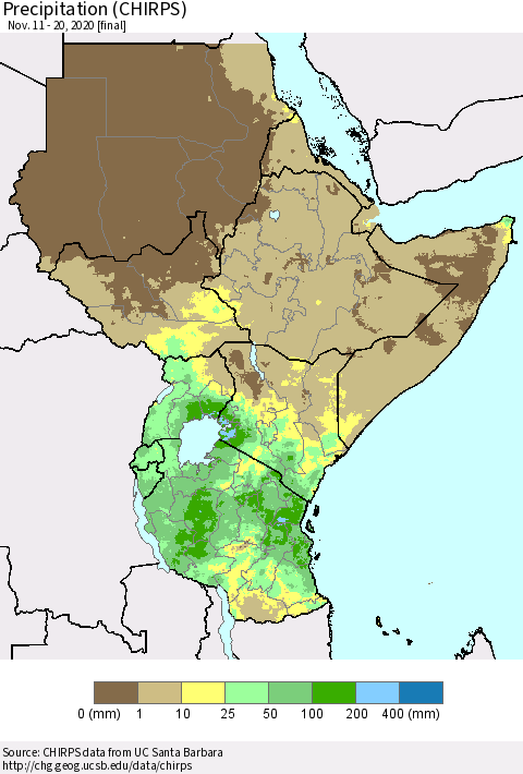 Eastern Africa Precipitation (CHIRPS) Thematic Map For 11/11/2020 - 11/20/2020