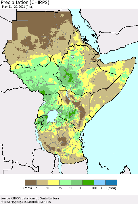 Eastern Africa Precipitation (CHIRPS) Thematic Map For 5/11/2021 - 5/20/2021