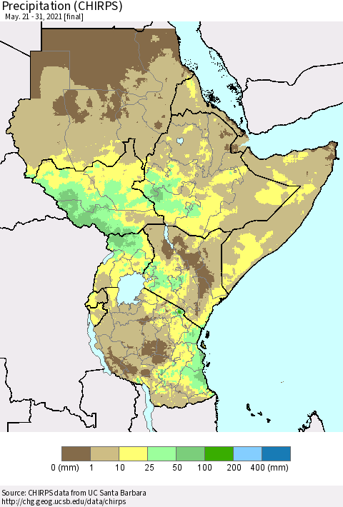 Eastern Africa Precipitation (CHIRPS) Thematic Map For 5/21/2021 - 5/31/2021