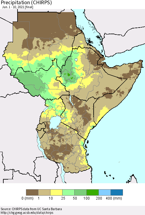 Eastern Africa Precipitation (CHIRPS) Thematic Map For 6/1/2021 - 6/10/2021