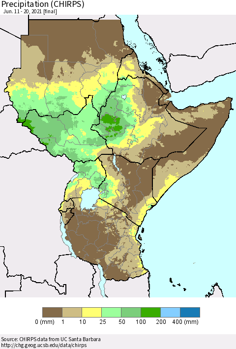 Eastern Africa Precipitation (CHIRPS) Thematic Map For 6/11/2021 - 6/20/2021