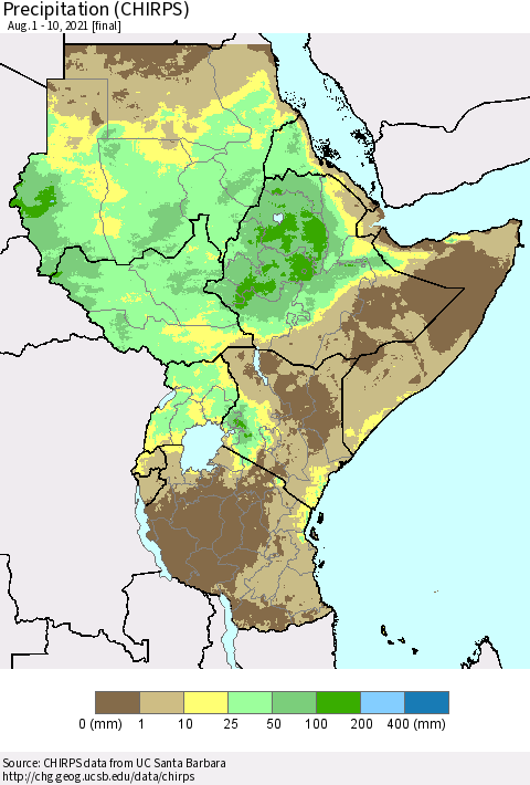 Eastern Africa Precipitation (CHIRPS) Thematic Map For 8/1/2021 - 8/10/2021