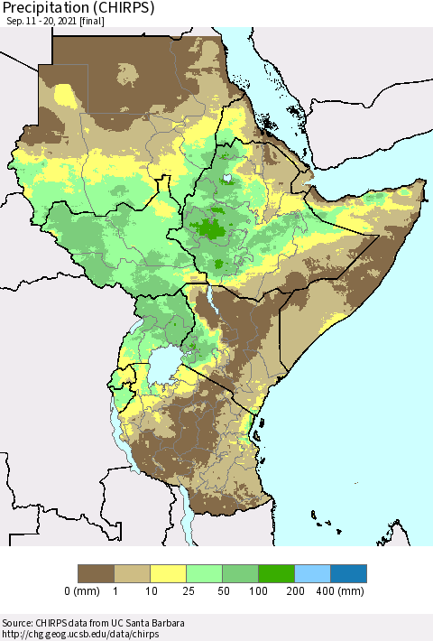 Eastern Africa Precipitation (CHIRPS) Thematic Map For 9/11/2021 - 9/20/2021