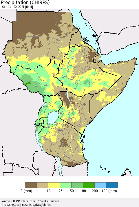 Eastern Africa Precipitation (CHIRPS) Thematic Map For 10/11/2021 - 10/20/2021