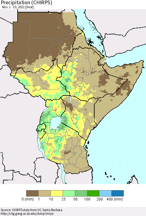 Eastern Africa Precipitation (CHIRPS) Thematic Map For 11/1/2021 - 11/10/2021