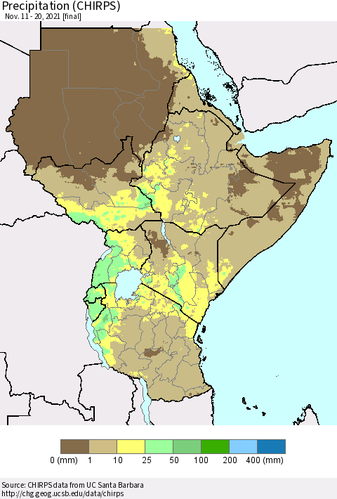 Eastern Africa Precipitation (CHIRPS) Thematic Map For 11/11/2021 - 11/20/2021