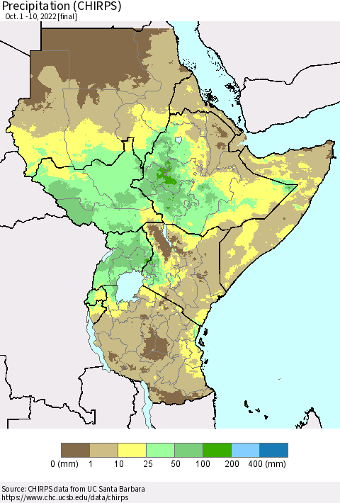 Eastern Africa Precipitation (CHIRPS) Thematic Map For 10/1/2022 - 10/10/2022