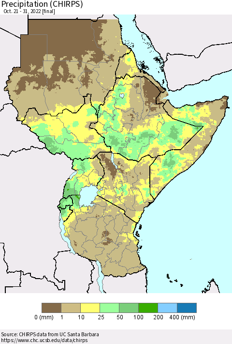 Eastern Africa Precipitation (CHIRPS) Thematic Map For 10/21/2022 - 10/31/2022