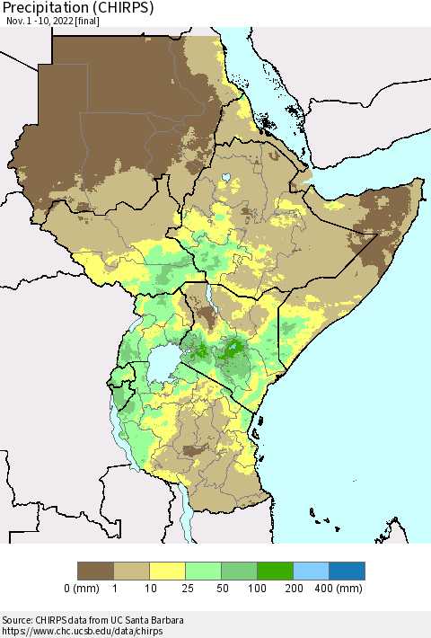 Eastern Africa Precipitation (CHIRPS) Thematic Map For 11/1/2022 - 11/10/2022