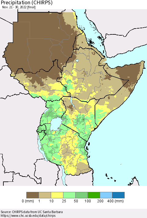 Eastern Africa Precipitation (CHIRPS) Thematic Map For 11/21/2022 - 11/30/2022
