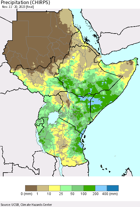 Eastern Africa Precipitation (CHIRPS) Thematic Map For 11/11/2023 - 11/20/2023