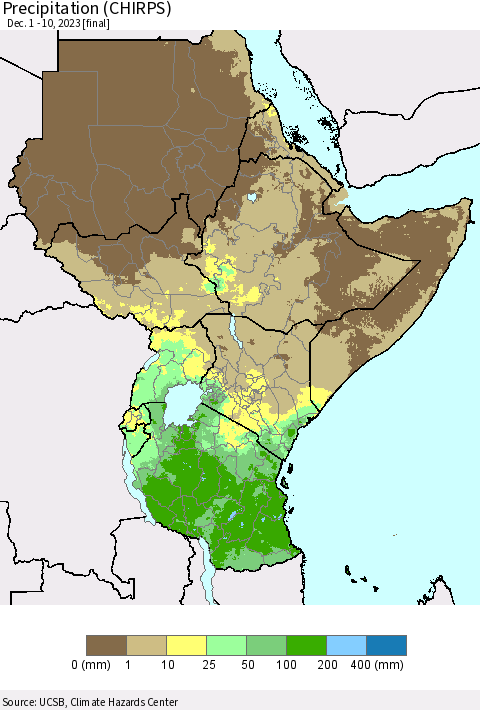 Eastern Africa Precipitation (CHIRPS) Thematic Map For 12/1/2023 - 12/10/2023