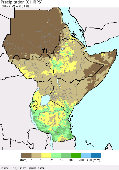 Eastern Africa Precipitation (CHIRPS) Thematic Map For 3/11/2024 - 3/20/2024