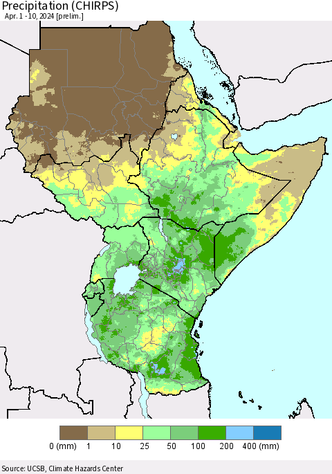 Eastern Africa Precipitation (CHIRPS) Thematic Map For 4/1/2024 - 4/10/2024