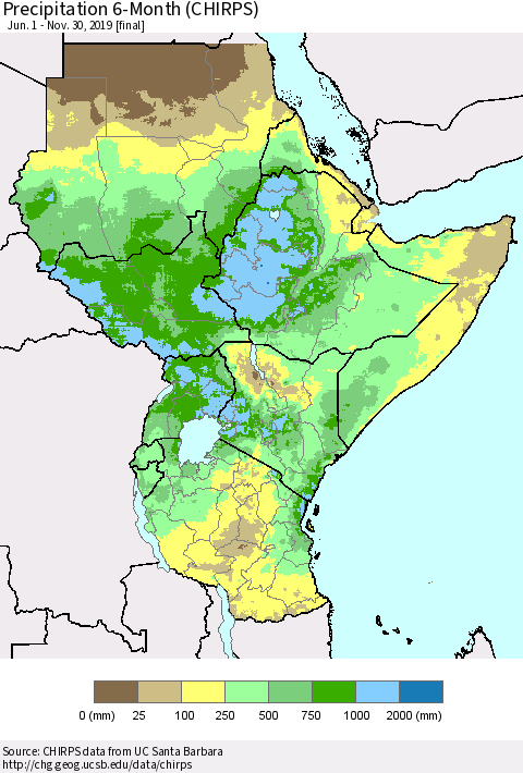 Eastern Africa Precipitation 6-Month (CHIRPS) Thematic Map For 6/1/2019 - 11/30/2019