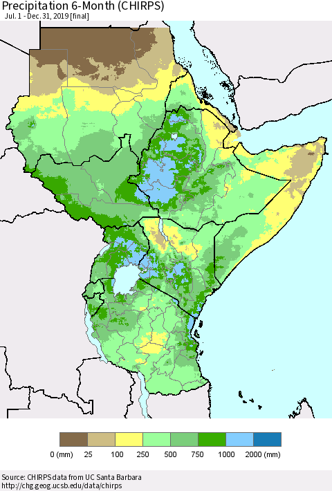 Eastern Africa Precipitation 6-Month (CHIRPS) Thematic Map For 7/1/2019 - 12/31/2019