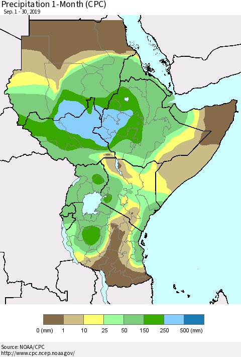 Eastern Africa Precipitation 1-Month (CPC) Thematic Map For 9/1/2019 - 9/30/2019