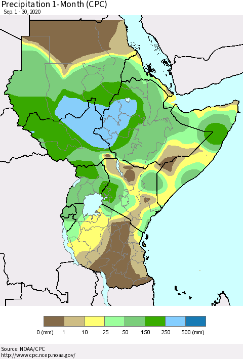 Eastern Africa Precipitation 1-Month (CPC) Thematic Map For 9/1/2020 - 9/30/2020